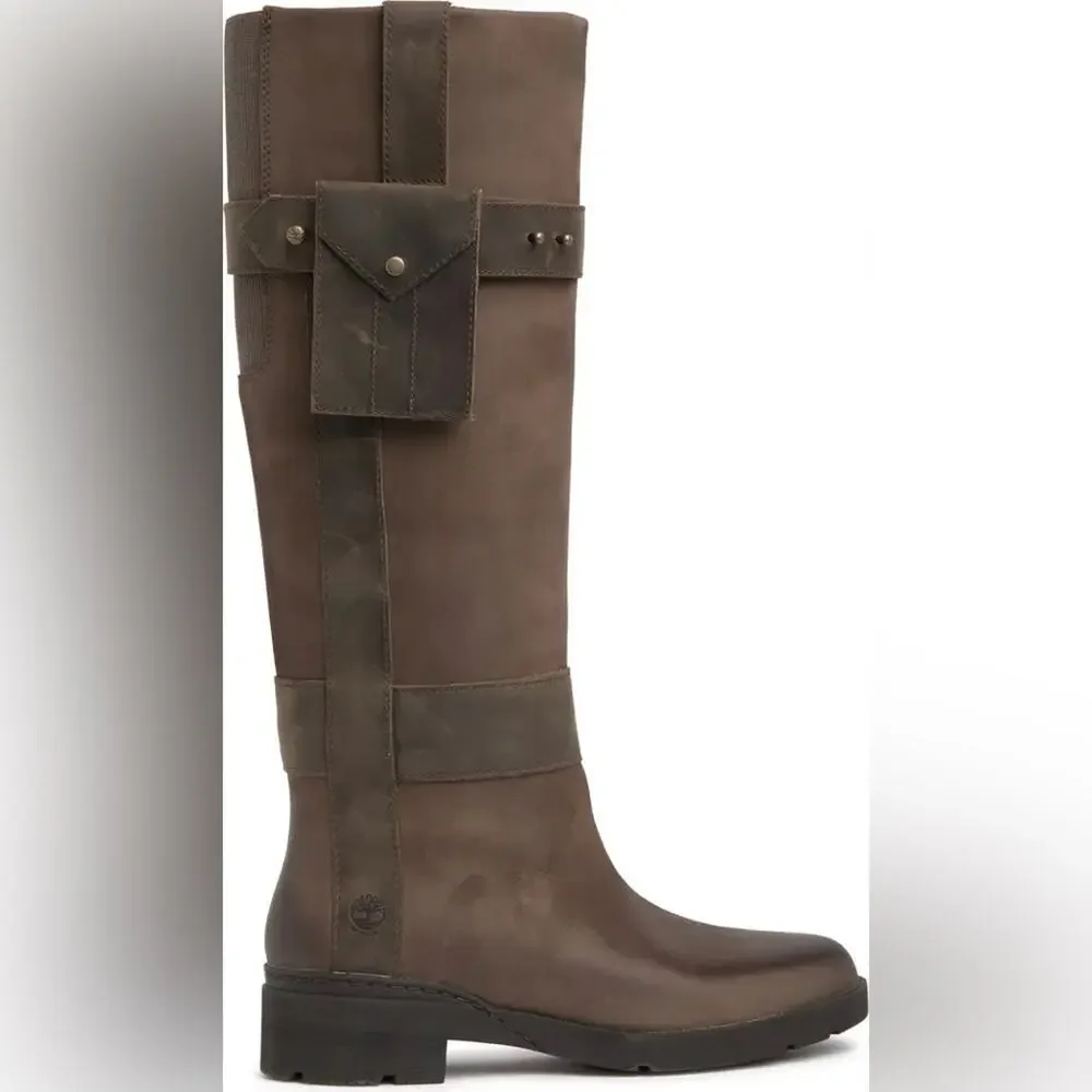 Timberland Graceyn Tall Pull-On Brown Waterproof Leather Riding Boots Size 6.5M